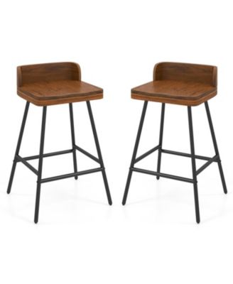 24-Inch Industrial Bar Stool with a Low Wood Backrest