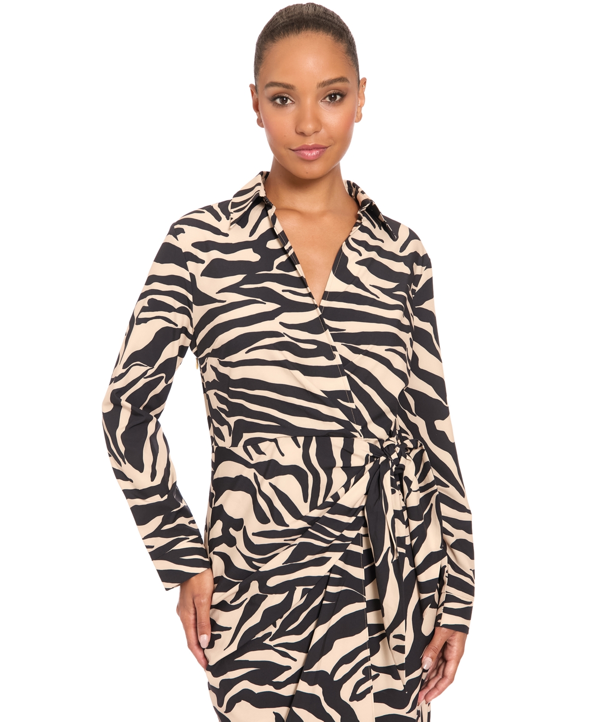 London Times Women's Wrap Long-Sleeve Animal-Print Midi Dress