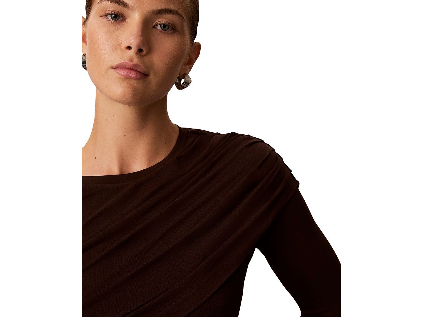 Женский свитер Calvin Klein Long-Sleeve Wrap Rayon-Blend, цвет: Тёмный кофейный — фото 4