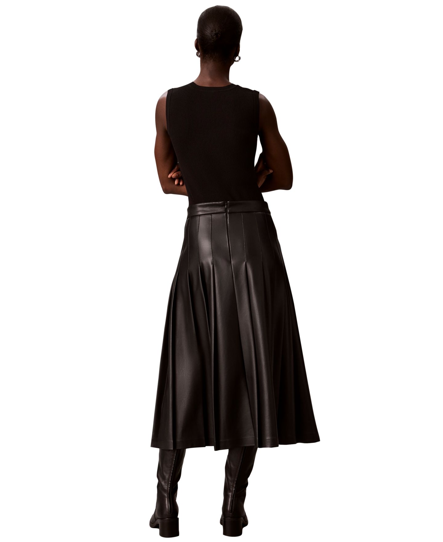 Женская юбка Calvin Klein Pleated Midi High-Waisted Faux Leather, цвет: Чёрный — фото 5
