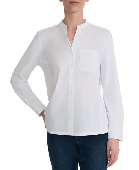 Женская рубашка Jones New York Stand Collar Long-Sleeve, цвет: Натуральный белый