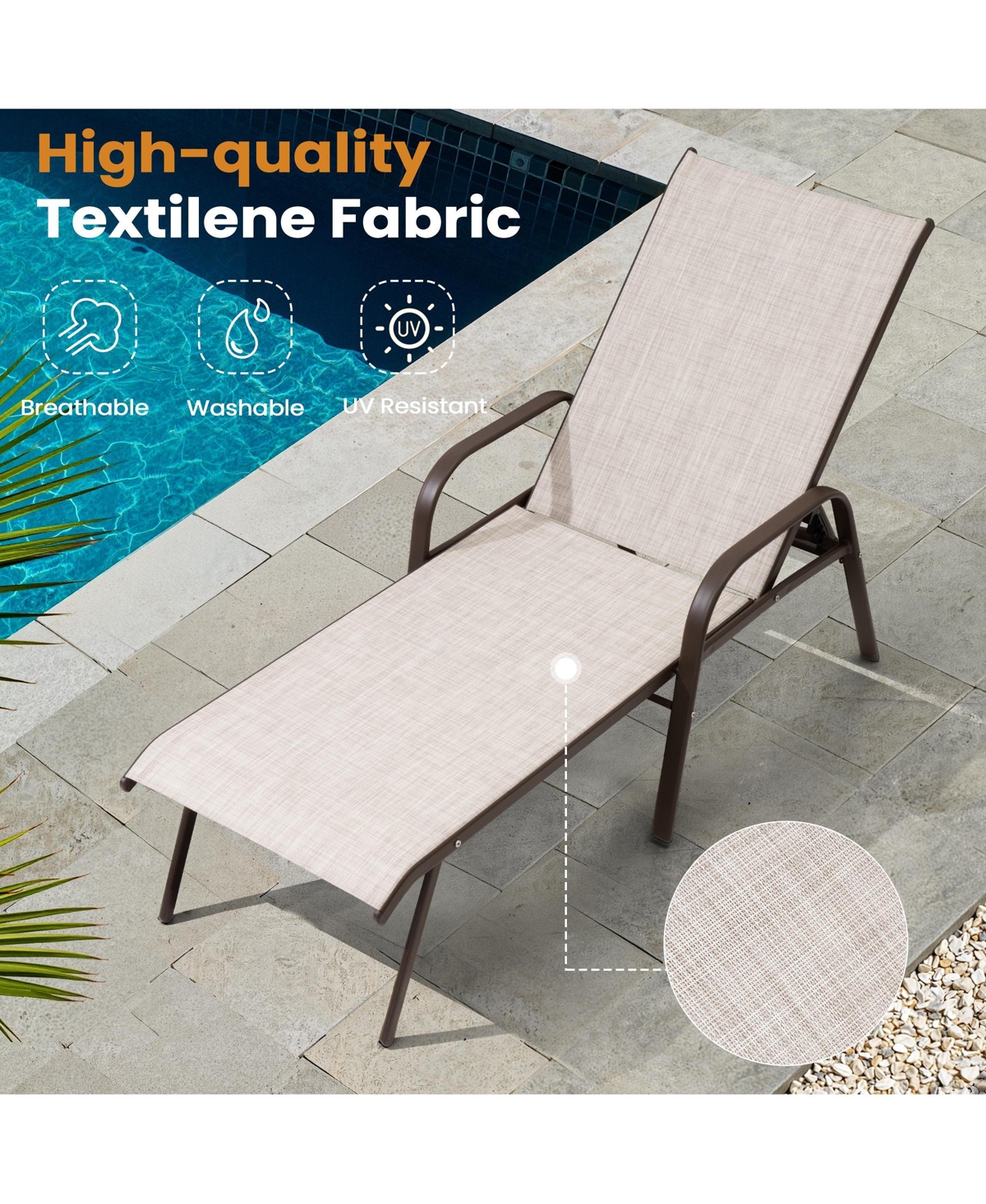 Pellebant 2/4 Pieces Outdoor Adjustable Patio Chaise Lounge Chairs