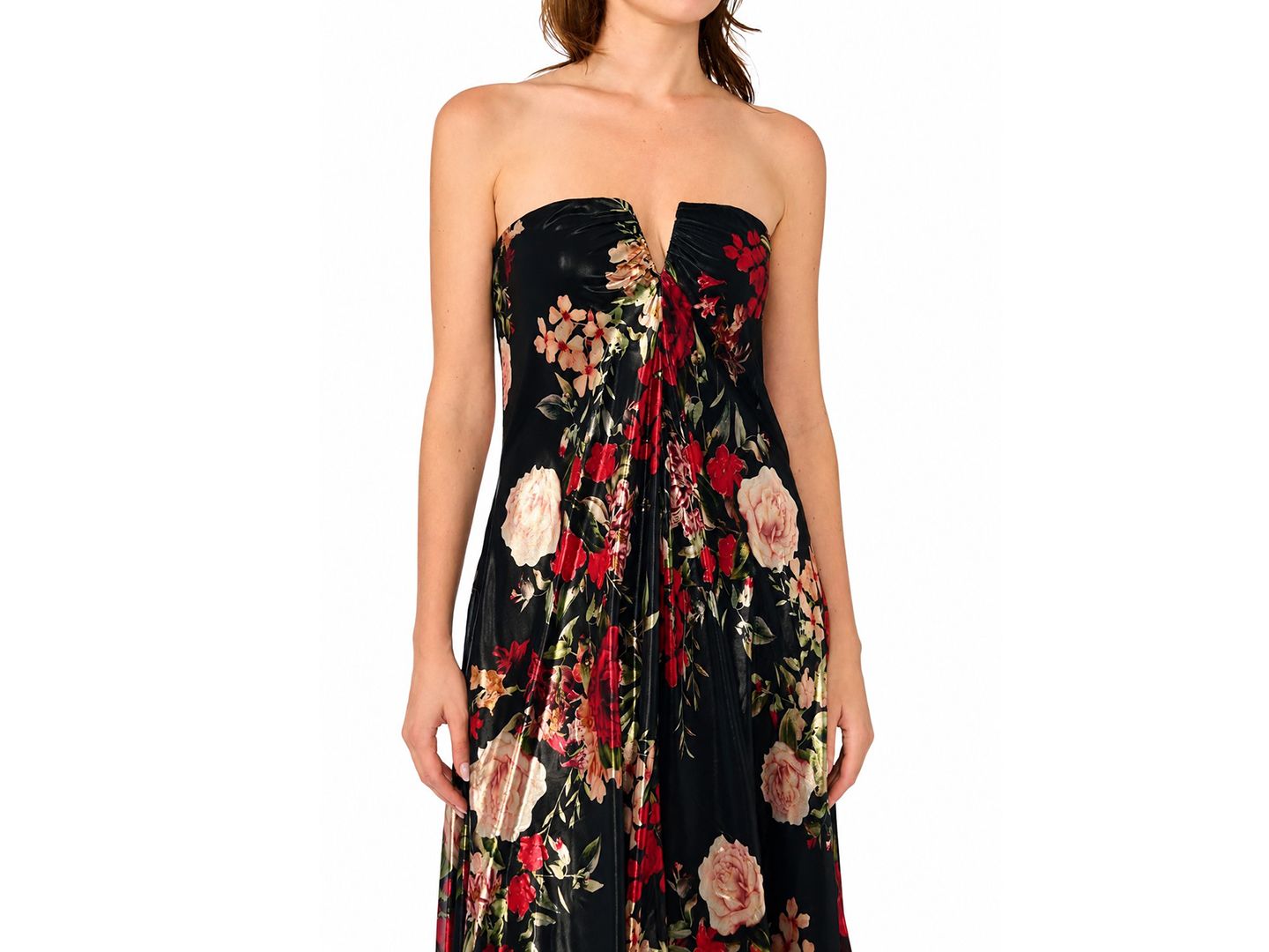 Женское платье Parker Emerson Floral-Print A-Line Strapless Maxi, цвет: Насыщенный чёрный — фото 3
