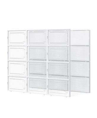 SONGMICS HOME 12 Pack Clear Plastic Stackable Shoe Boxes, with Front Door