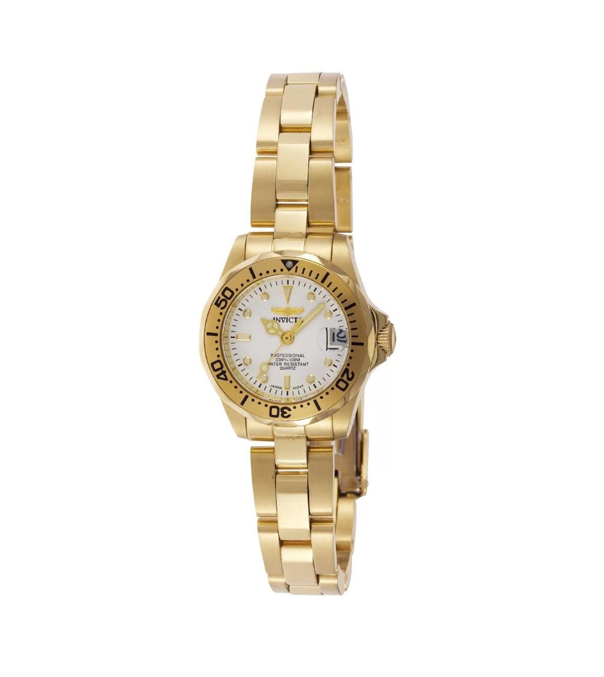 Invicta Women's Quartz Pro Diver Water-Resistant Gold-Tone Stainless Steel Watch, 24.5mm - White