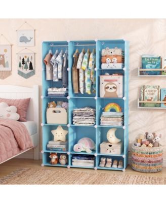 13-Cube Modular Baby Wardrobe Closet with Hanging Rods and Open Shelves for Clothes