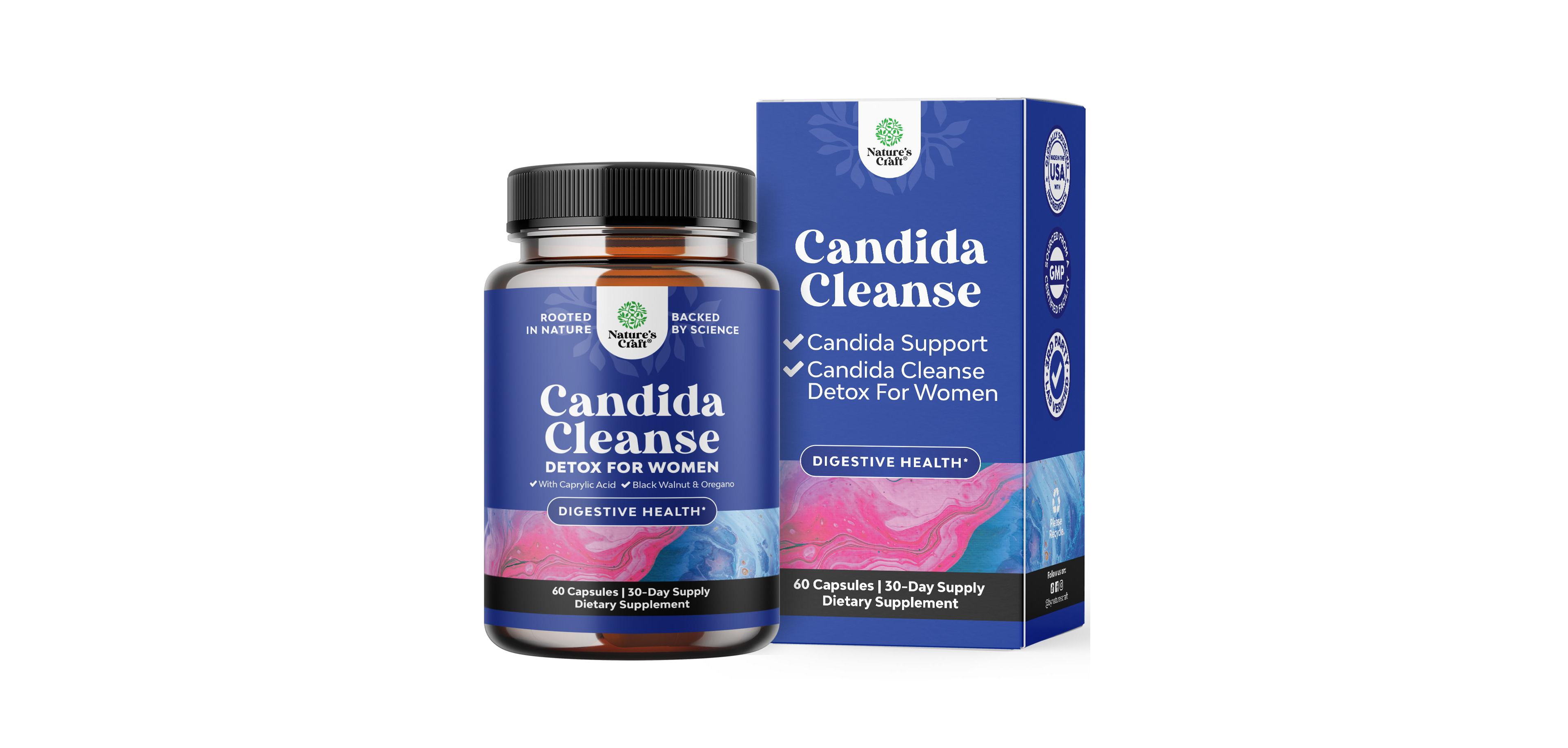 Nature's Craft Candida Herbal Supplement with Caprylic Acid, Black Walnut, Wormwood and Oregano - Prebiotic and Probiotic Blend