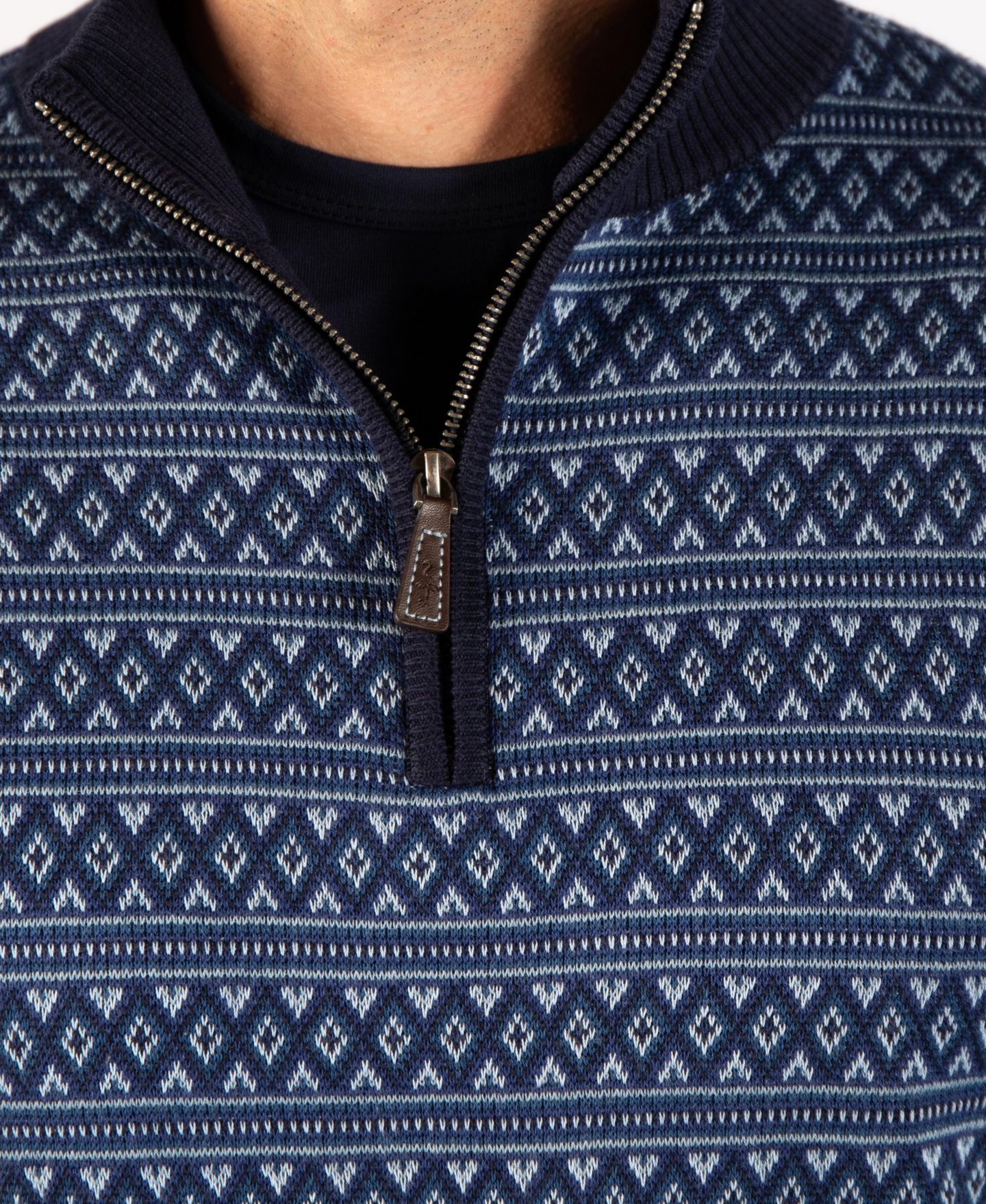 Мужской свитер Tailorbyrd Fairisle Quarter Zip, цвет: Джинсовый — фото 4