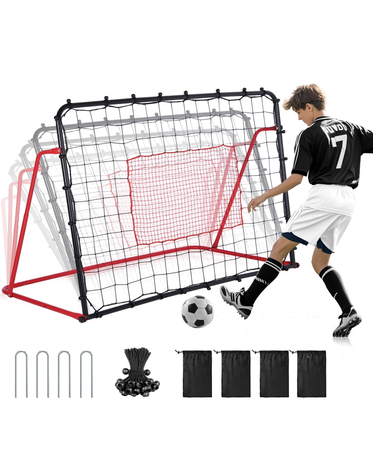 Zealfeel 6x4FT Soccer Rebounder Net - Kickback Trainer with 10 Angles (55deg-120deg) for Passing, Ball Control and Volley Practice, Portable Net