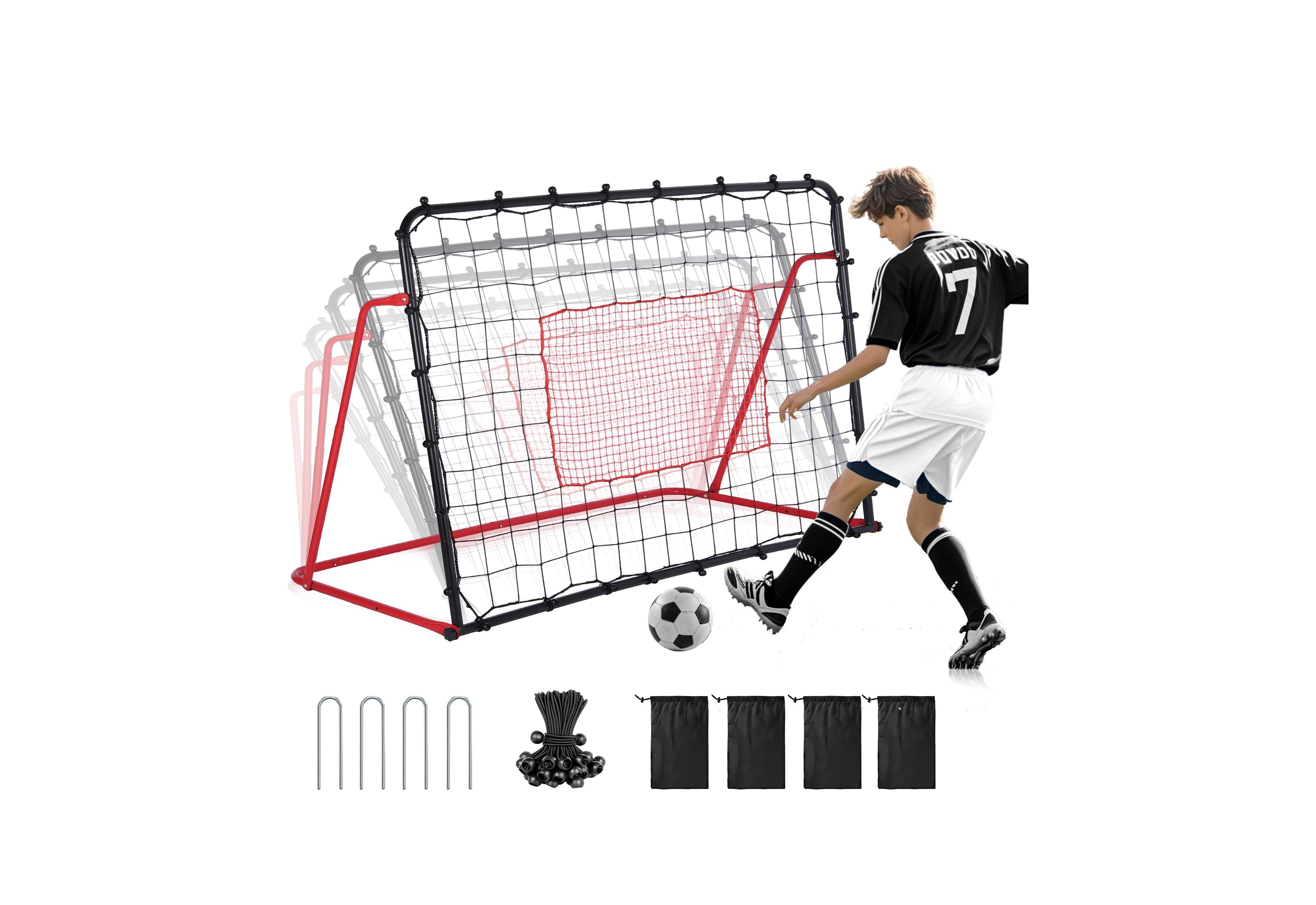 Zealfeel 6x4FT Soccer Rebounder Net - Kickback Trainer with 10 Angles (55deg-120deg) for Passing, Ball Control and Volley Practice, Portable Net
