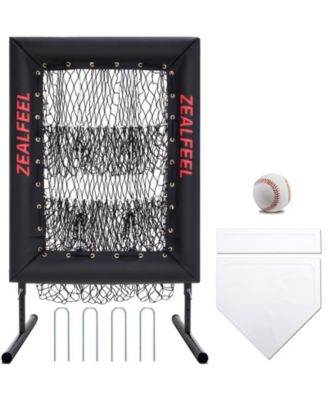 Baseball Pitching Net Pro, 9 Hole Pitching Net with Strike Zone Target, 5 Height Adjustable, Portable Easy Setup Trainer Net