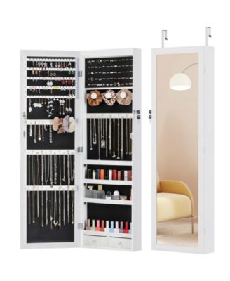 47.2 Inch Full Length Mirror Jewelry Armoire Wall Mount Door Hanging with 6 LED Lights Large Capacity Makeup Mirror Organizer