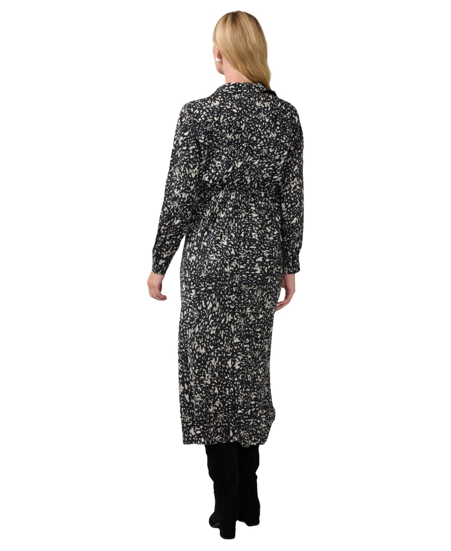 Женское платье Ingrid + Isabel Maternity Tie-Front Midi Long-Sleeve Animal-Print Shirt Dress, цвет: Чёрный / Белый — фото 3
