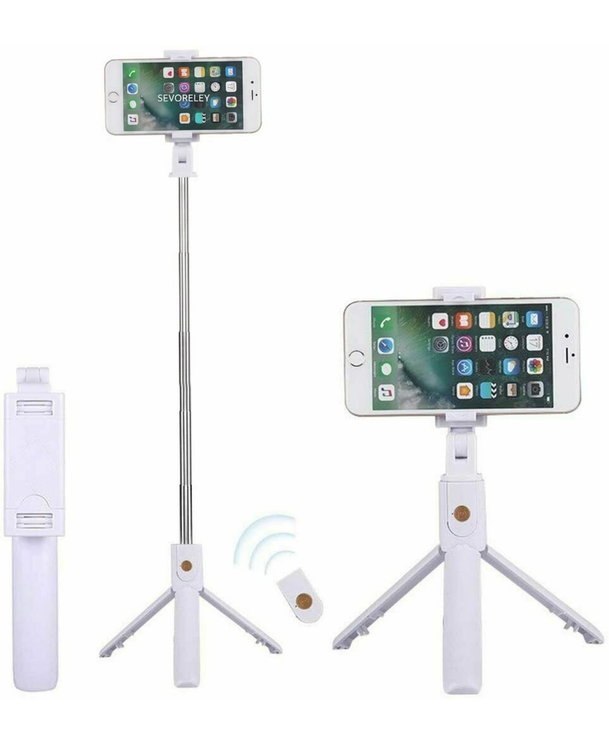 Sevorley 3-in-1 Extendable Selfie Stick Tripod Bluetooth Remote Phone Stand Compatible with iPhone and Samsung Galaxy