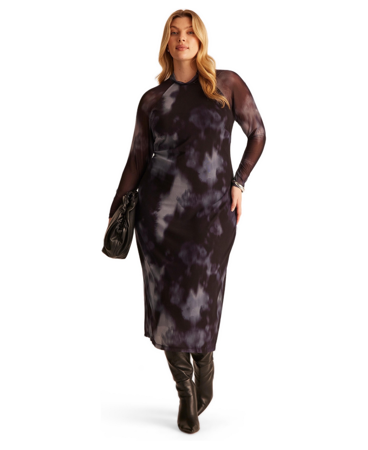 Estelle Plus Size Cove Tie-Dye Mesh Bodycon Midi Dress - Marine