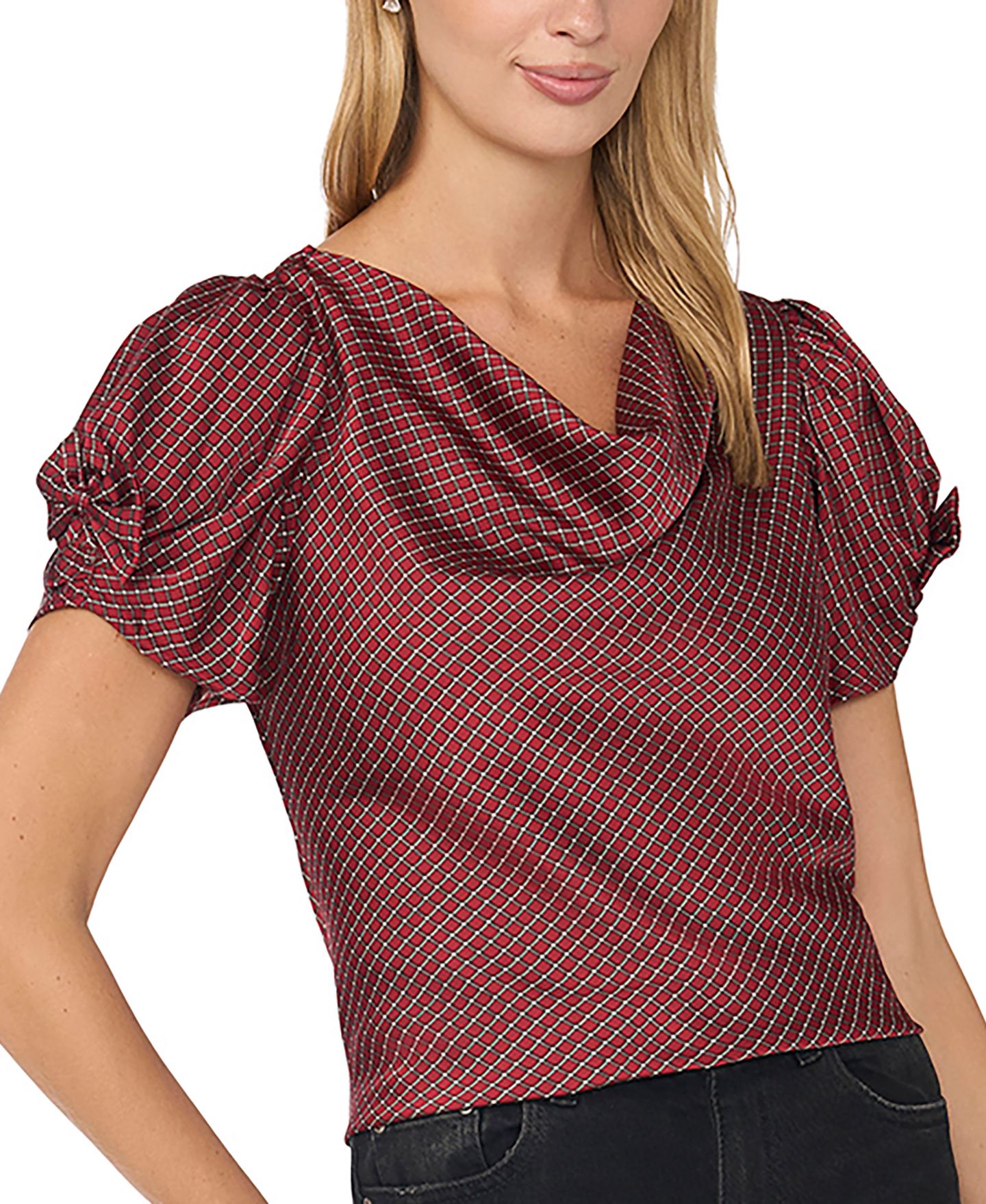Женская блузка CeCe Cowl Neck Satin Bow-Detail Blouse, цвет: Шелковичный красный — фото 1
