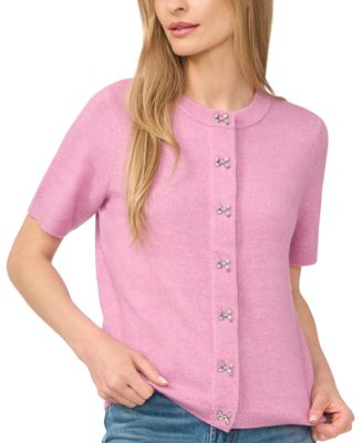 Women's Short Sleeve Bow Button Cardigan Sweater