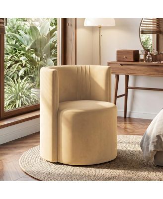 Office Chair for Desk, Cream Barrel Chair with Hidden Casters, Upholstered Tub Seat with Curved Back, Space-Saving Size