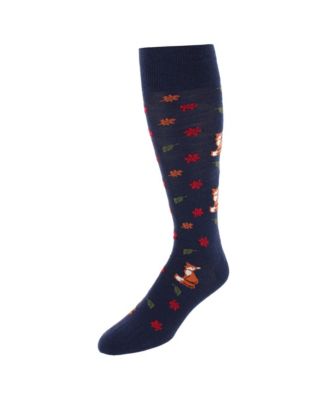 Men's Foxy Fall Leaf Motif Merino Wool-Blend Mid-Calf Socks