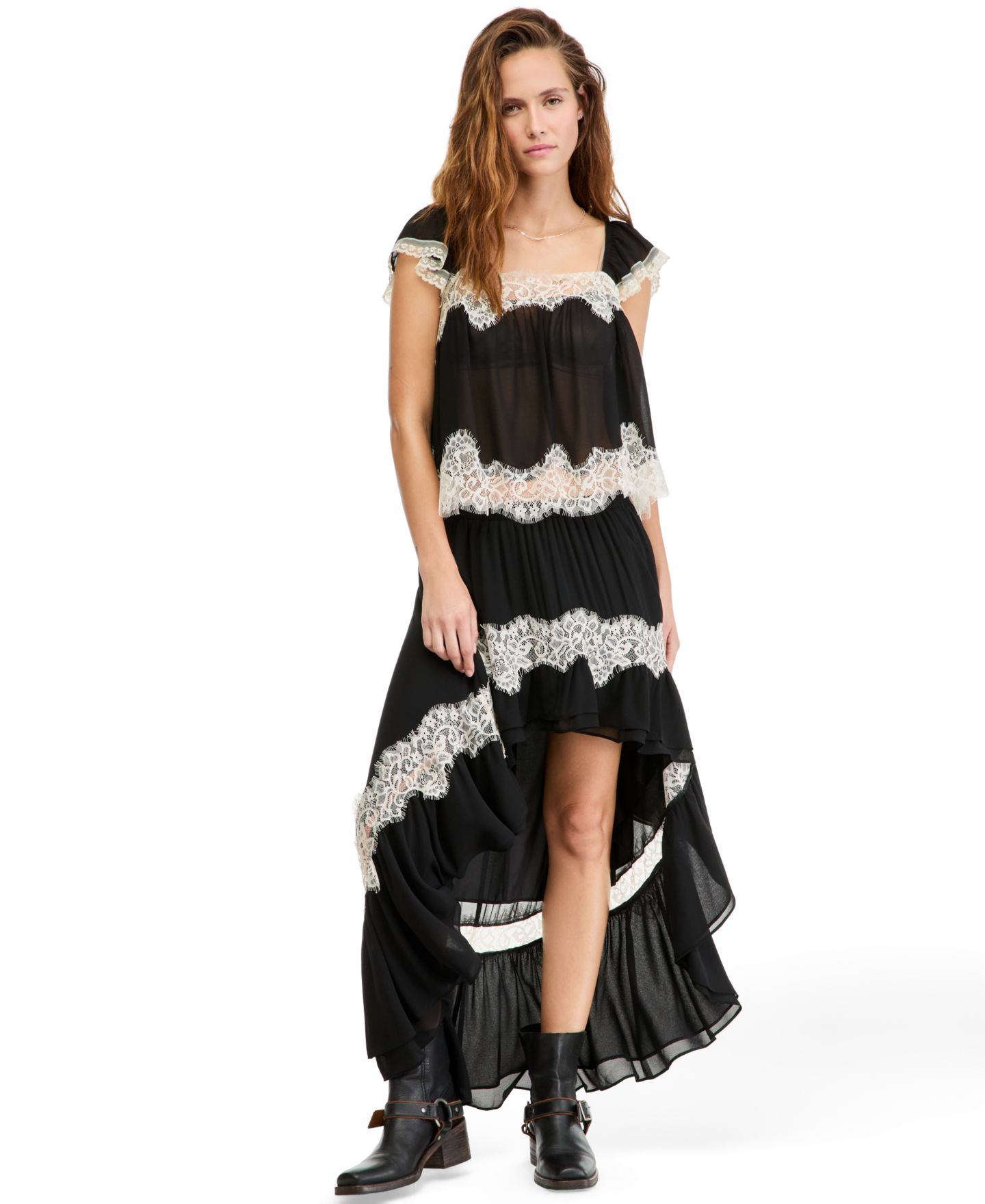 Женская юбка And Now This High-Low Lace-Inset, цвет: Чёрный — фото 1