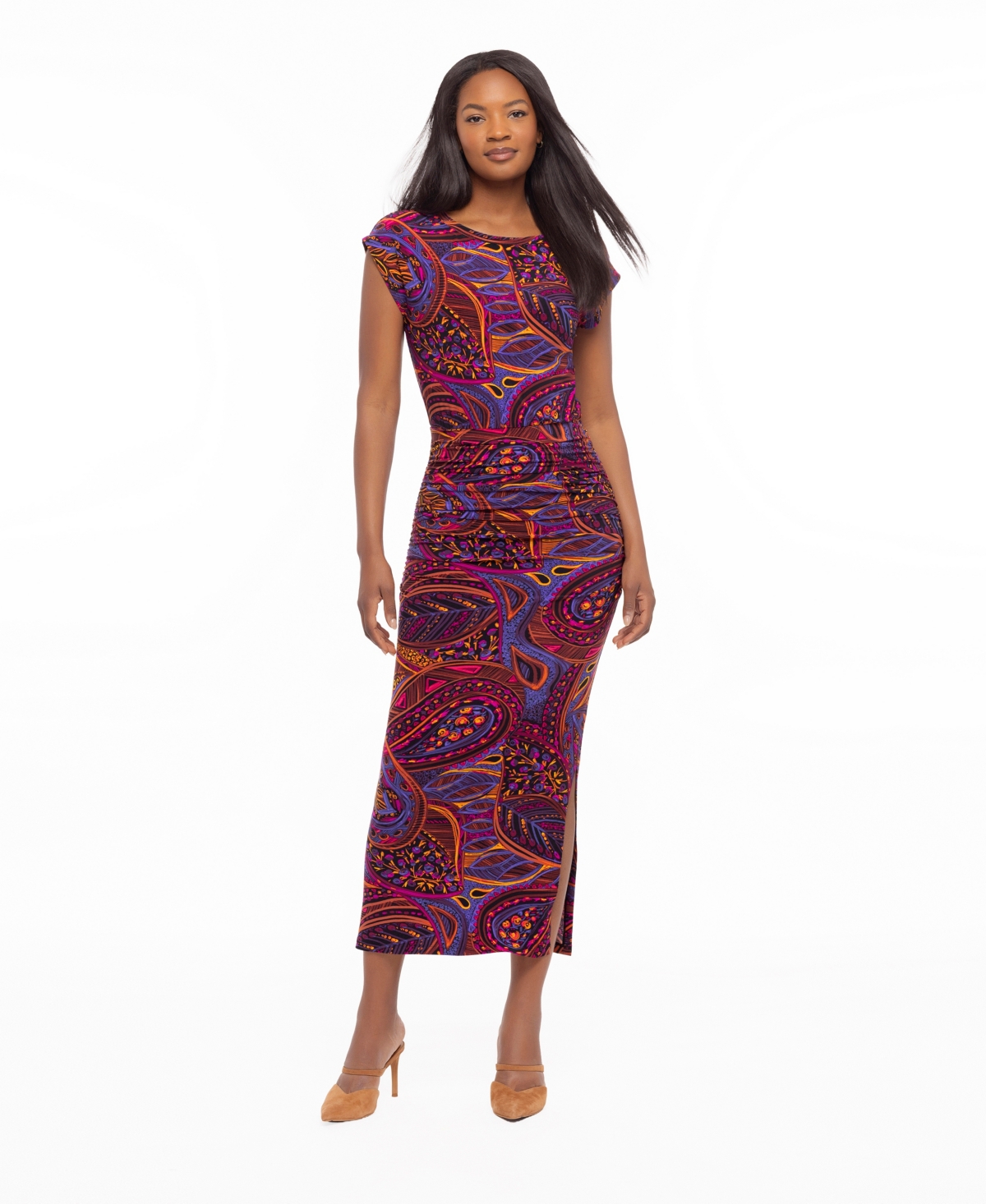 Body by Miraclesuit Women's Cali Built-in Shaping Scoop Neck Ruched Maxi Dress