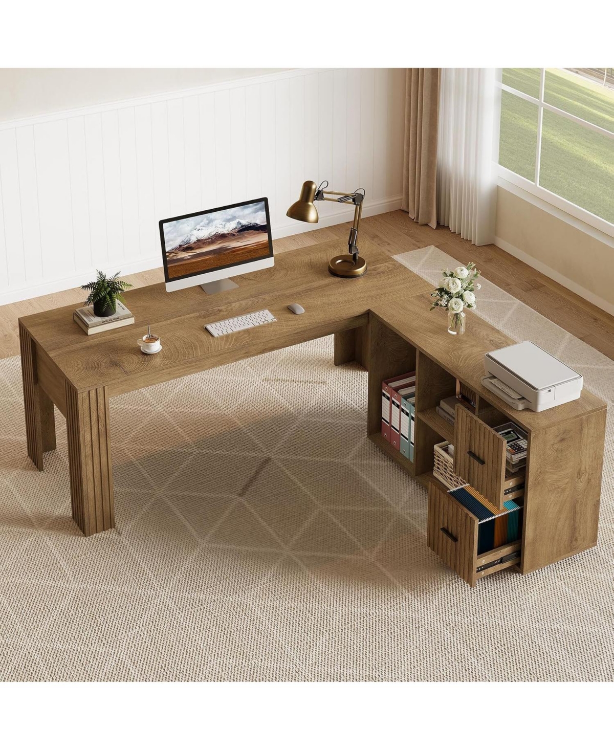 Tribesigns Computer Desk, Solid Wood Home Office Desk with Sturdy Wooden Legs