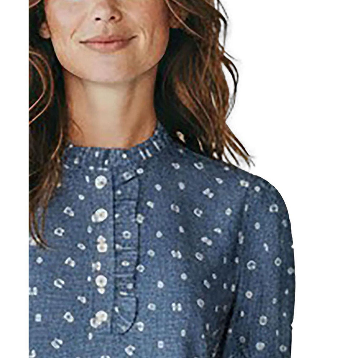 Женская блузка Hope & Henry Chambray Puff-Sleeve Floral-Print, цвет: Шамбре с принтом — фото 2