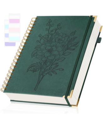 Leather Spiral Journal College Ruled Numbered Pages With Pockets Sticky Tabs Pen Loop