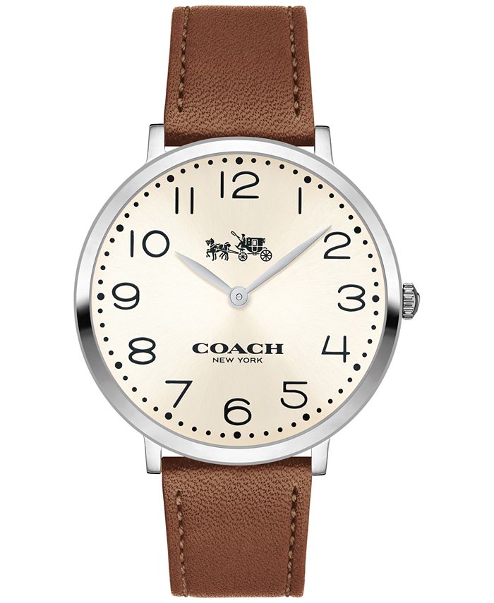 COACH Women s Slim Easton Brown Leather Strap Watch 35mm 14502682