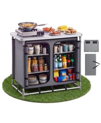 6-Shelf Portable Aluminum Camp Kitchen Table and Storage Cook Station with Carry Bag