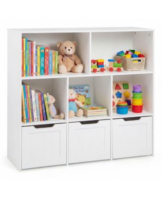 Toy Storage Organizer with 3 Movable Drawers 5 Open Cubbies and Hidden Wheels