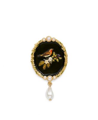Robin Bramble and Pearl Brooch in Gold