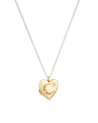 Selene Moon and Periwinkle Locket Necklace in Gold