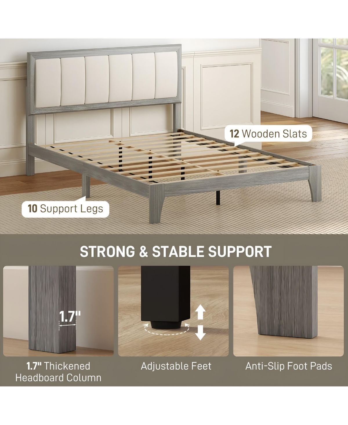 Slickblue Full Size Bed Frame with Sturdy Platform Design for Bedroom