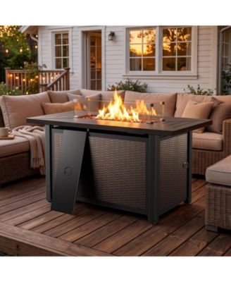 43in Steel Fire Pit Table, Propane Fire Pit with Glass Wind Guard, Outdoor Firepit Table 50000 BTU Fire Table