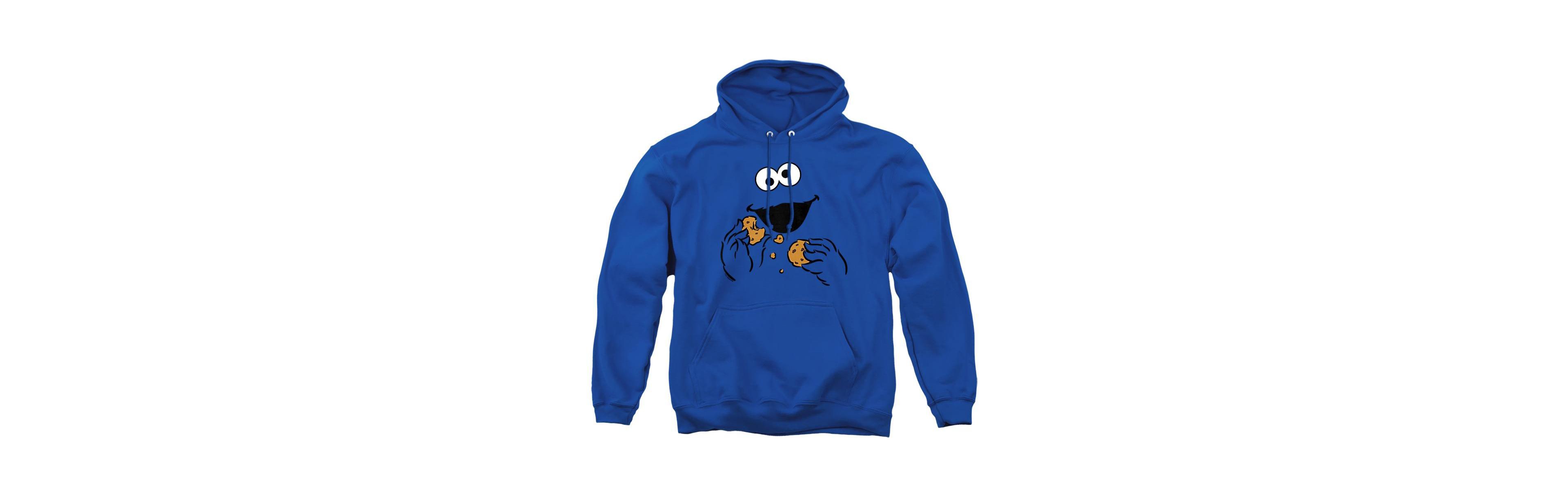 Sesame Street Men's Cookie Monster Om Nom Face Graphic Long-Sleeve Pull-Over Hoodie