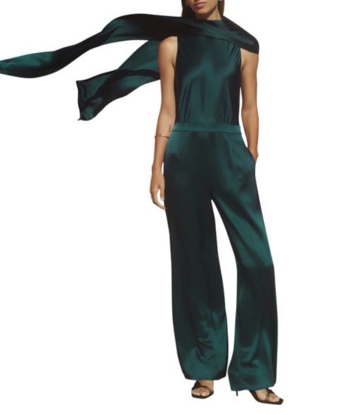Женский комбинезон REISS Farah Capeback Cowl-Neck Wide-Leg Jumpsuit, цвет: Бирюзовый зелёный