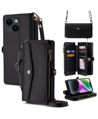 Wallet Card-Holder Phone Case with Crossbody Strap for iPhone 12-17