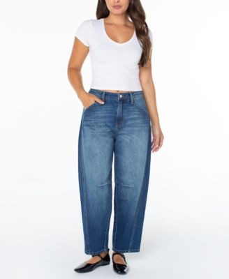 Juniors' Curved Seams Barrel-Leg Jeans