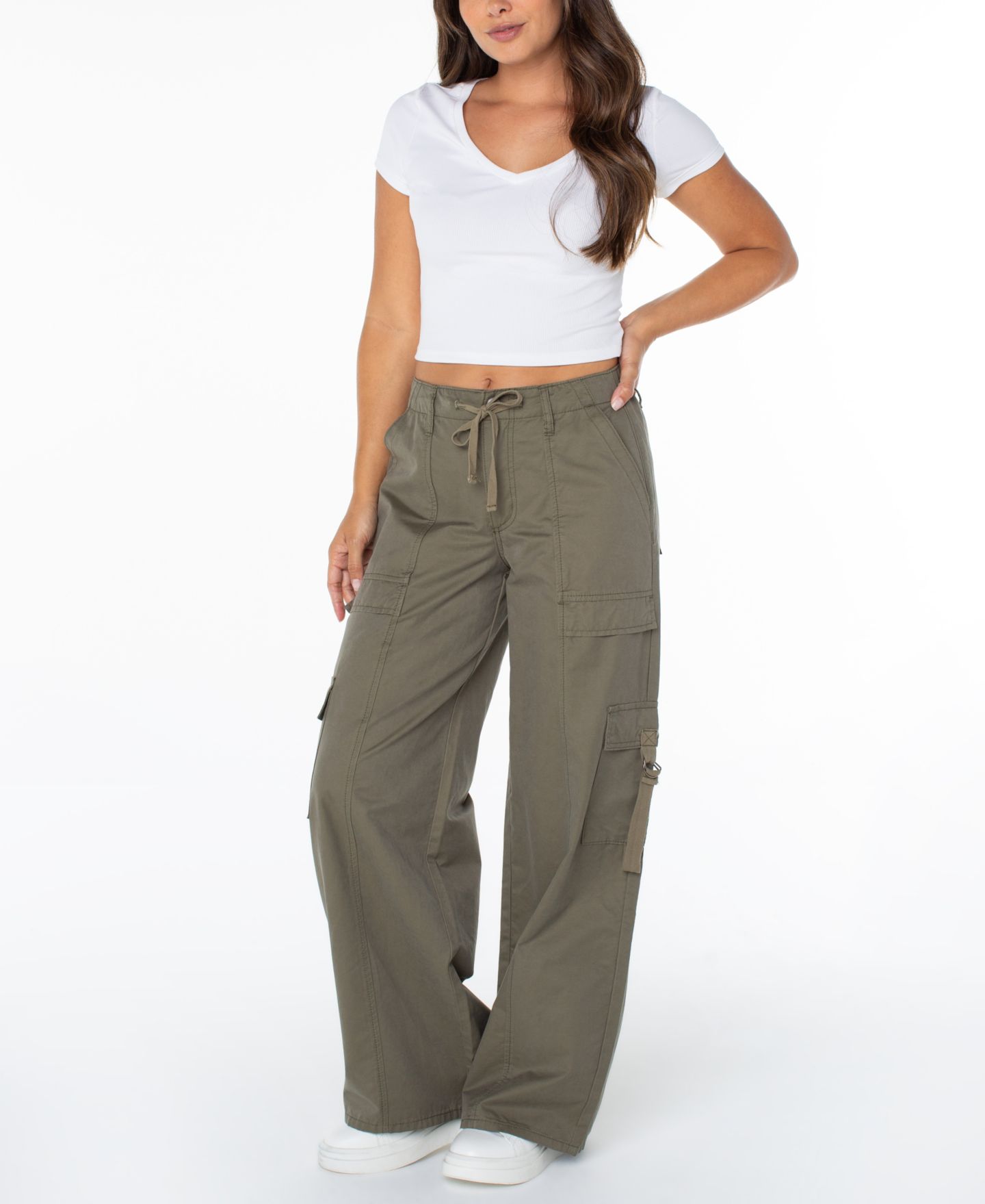 Женские брюки Celebrity Pink Juniors' Butter Twill Wide-Leg Cargo, цвет: Пыльный оливковый — фото 1