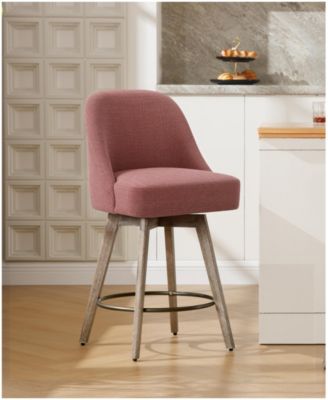 26" Mid-Century Swivel Counter Height Bar Stools, Upholstered Linen and PU Leather Kitchen Stools