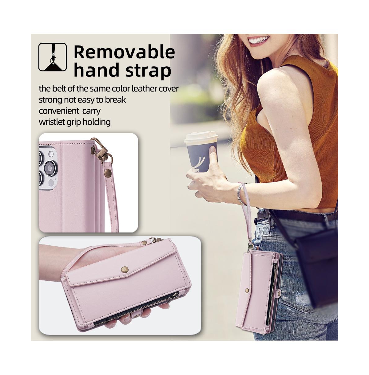 Artudatech Card Holder Crossbody With Removable Wrist Strap Wallet Case For iPhone 12-17