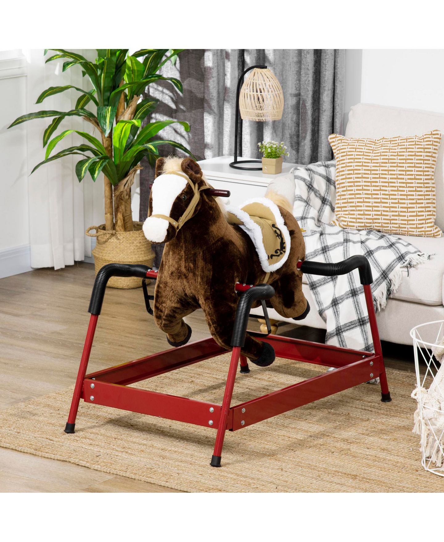 Детская игрушка Glintex Spring Rocking Horse with Neighing Sounds, Bouncing Ride-On Toy, Holds 132 lbs, Ages 5-12, цвет: Тёмный коричневый — фото 7