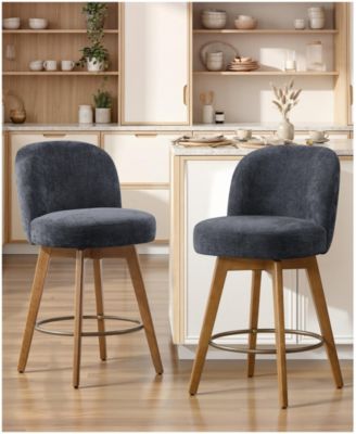 26" Mid-Century Swivel Counter Height Bar Stools, Chenille Fabric Kitchen Stools