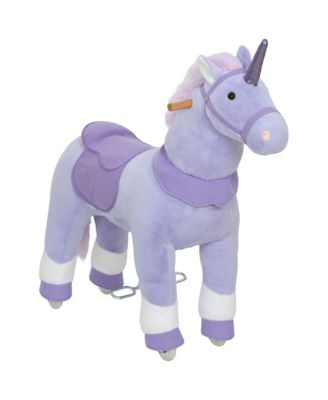 Ride On Unicorn Toy for Kids 4-7, 37.8 in Plush Rocking Horse with Wheels and Pedal Drive, No Batteries Required