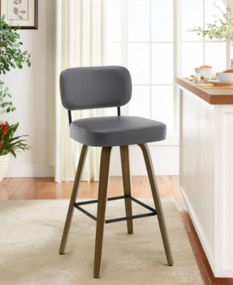 26" Mid-Century Swivel Counter Height Bar Stools, Faux Leather Kitchen Stools