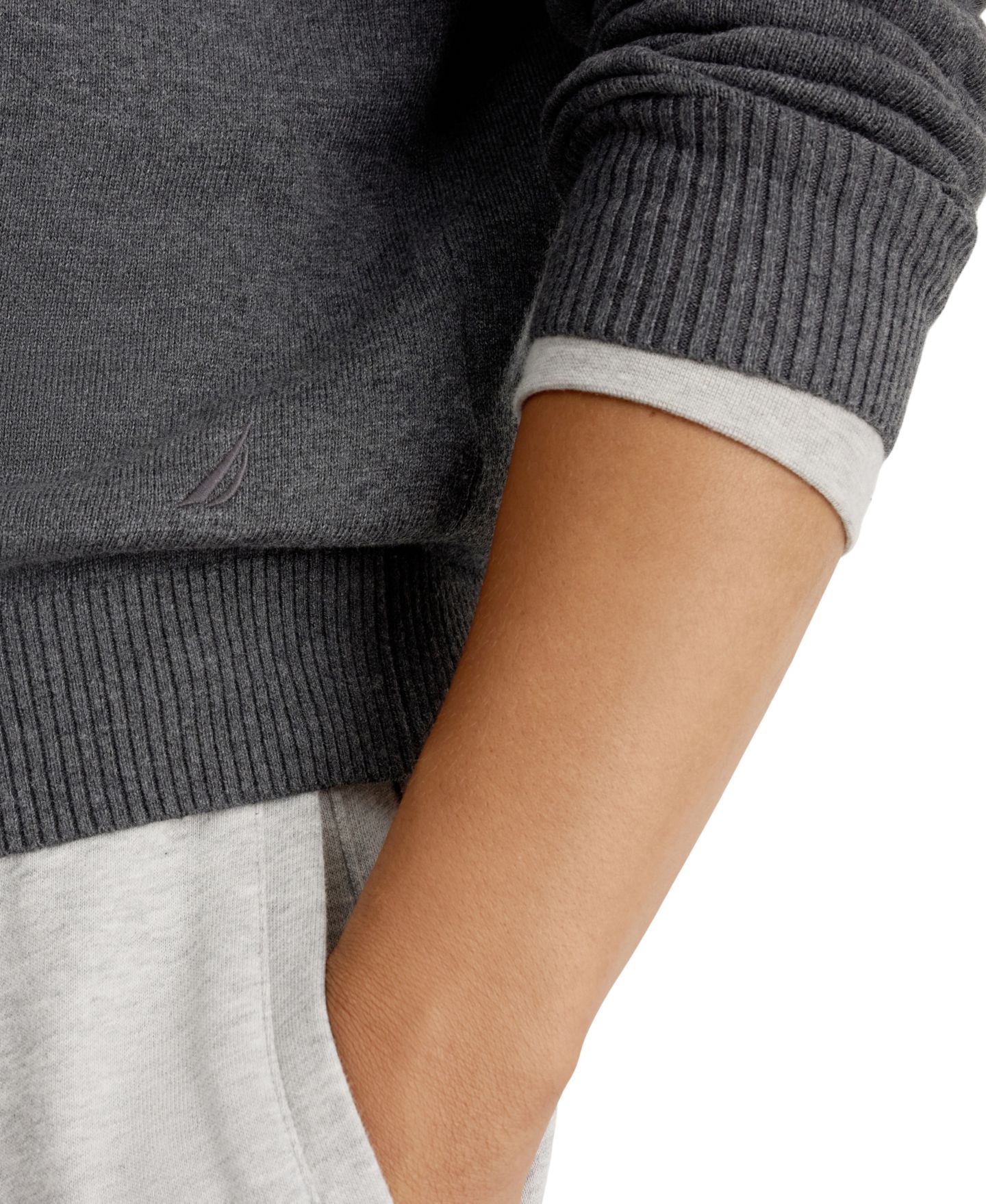 Мужской свитер Nautica Full-Zip Mock-Neck Cotton-Blend, цвет: Угольный меланжевый — фото 4