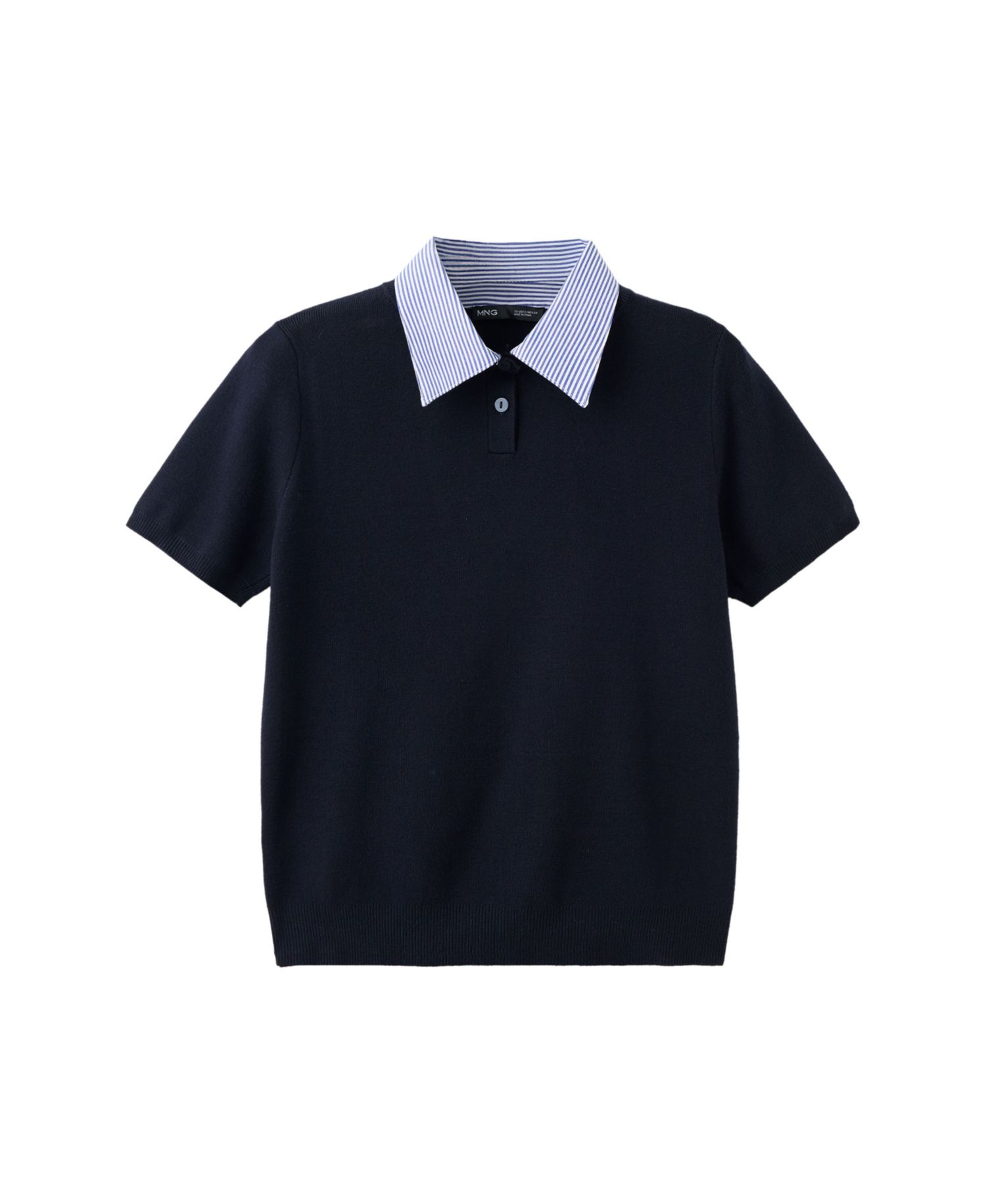 Women's Short-Sleeve Striped Polo Neck Sweater