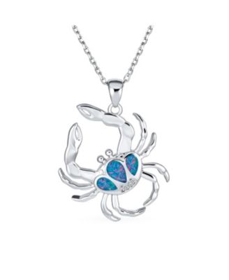 Sand Crab Pendant Necklace Created Blue Opal Tropical Nautical Beach .925 Sterling Silver