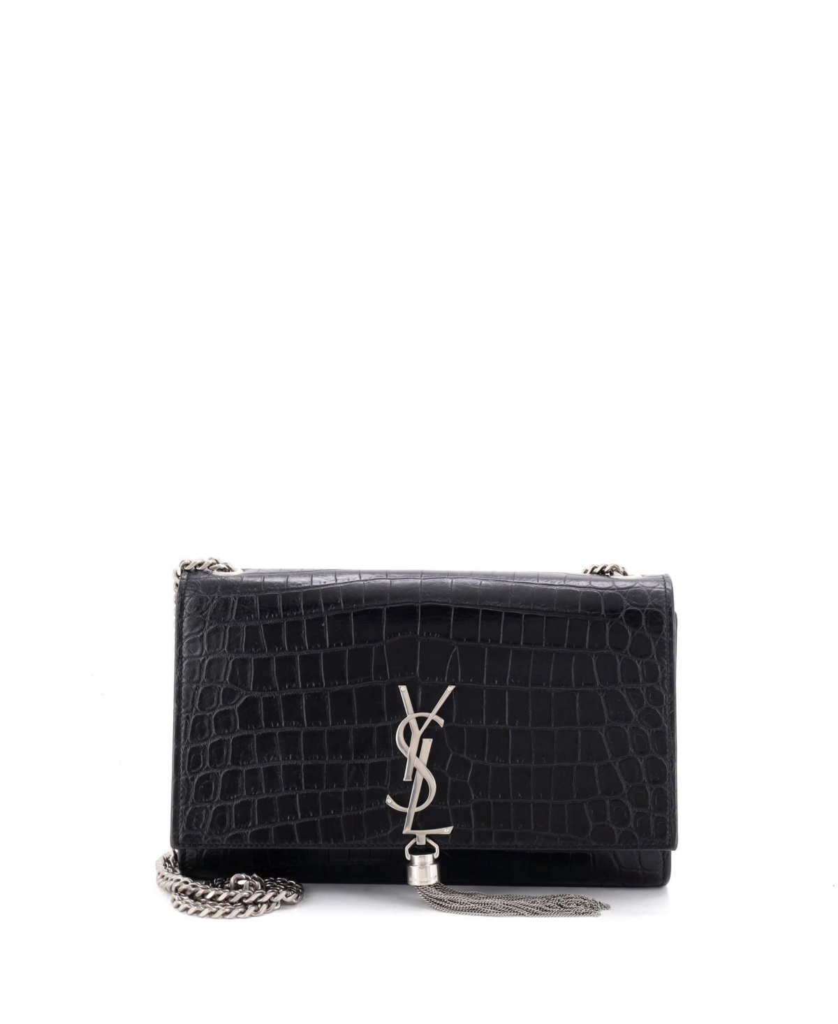 Pre-Owned Saint Laurent Medium Classic Monogram Tassel Crossbody Bag Embossed Leather - Black